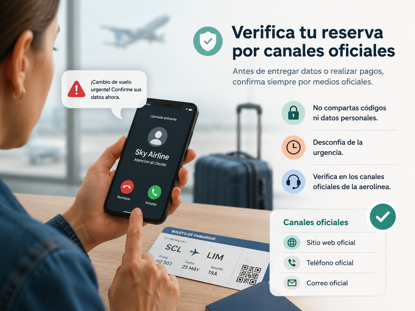Modalidades comunes de llamadas falsas de Sky Airline